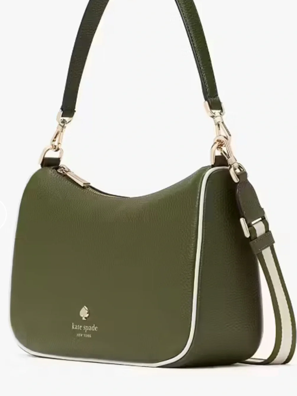 kate spade Olive Green Emma Medium Shoulder Bag with Striped Strap - Picture 3 of 9